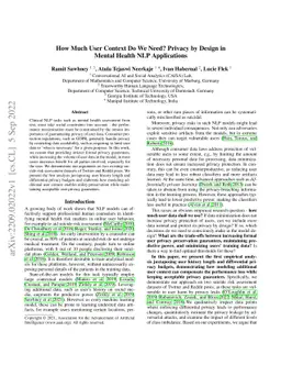 How Much User Context Do We Need? Privacy by Design in Mental Health NLP
  Application