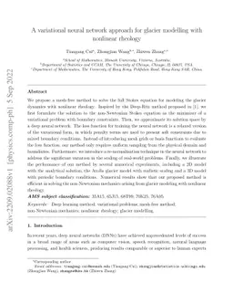 A variational neural network approach for glacier modelling with
  nonlinear rheology