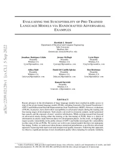 Evaluating the Susceptibility of Pre-Trained Language Models via
  Handcrafted Adversarial Examples