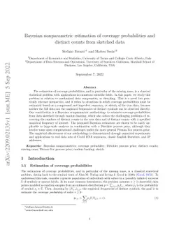 Bayesian nonparametric estimation of coverage probabilities and distinct
  counts from sketched data