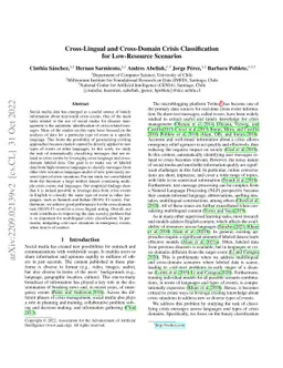 Cross-Lingual and Cross-Domain Crisis Classification for Low-Resource
  Scenarios