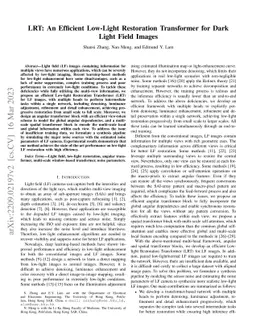LRT: An Efficient Low-Light Restoration Transformer for Dark Light Field
  Images