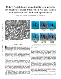 USLN: A statistically guided lightweight network for underwater image
  enhancement via dual-statistic white balance and multi-color space stretch