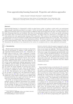 Cross apprenticeship learning framework: Properties and solution
  approaches
