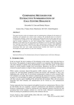 Comparing Methods for Extractive Summarization of Call Centre Dialogue
