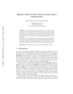 Efficient search of active inference policy spaces using k-means