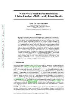 When Privacy Meets Partial Information: A Refined Analysis of
  Differentially Private Bandits