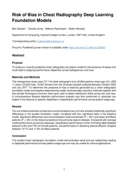 Risk of Bias in Chest Radiography Deep Learning Foundation Models