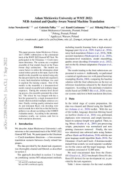 Adam Mickiewicz University at WMT 2022: NER-Assisted and Quality-Aware
  Neural Machine Translation