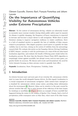 On the Importance of Quantifying Visibility for Autonomous Vehicles
  under Extreme Precipitation
