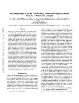 Attacking the Spike: On the Transferability and Security of Spiking Neural Networks to Adversarial Examples