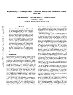 Responsibility: An Example-based Explainable AI approach via Training
  Process Inspection