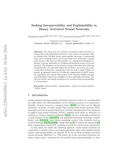 Seeking Interpretability and Explainability in Binary Activated Neural
  Networks