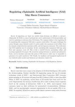 Regulating eXplainable Artificial Intelligence (XAI) May Harm Consumers