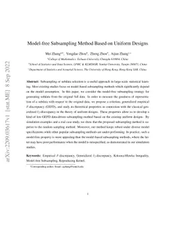 Model-free Subsampling Method Based on Uniform Designs
