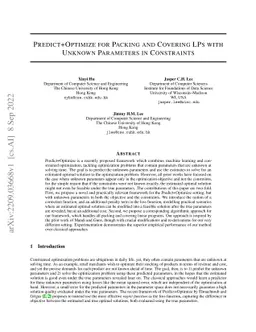 Predict+Optimize for Packing and Covering LPs with Unknown Parameters in
  Constraints