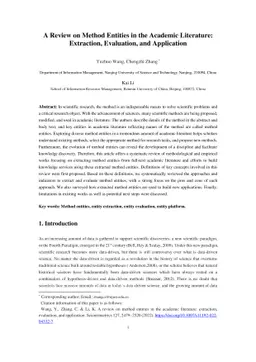 A Review on Method Entities in the Academic Literature: Extraction,
  Evaluation, and Application