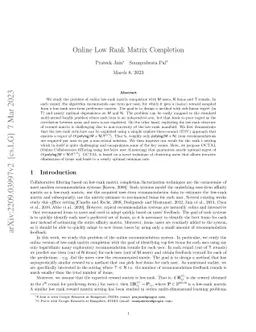 Online Low Rank Matrix Completion