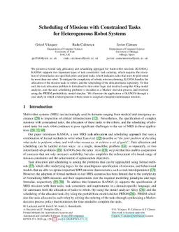 Scheduling of Missions with Constrained Tasks for Heterogeneous Robot
  Systems