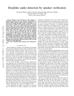 Deepfake audio detection by speaker verification