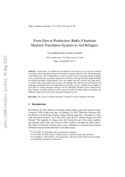 From Zero to Production: Baltic-Ukrainian Machine Translation Systems to
  Aid Refugees