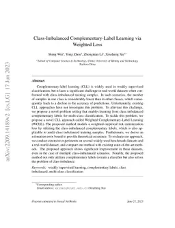 Class-Imbalanced Complementary-Label Learning via Weighted Loss
