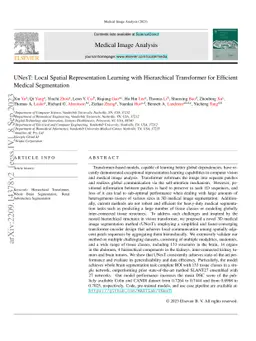 UNesT: Local Spatial Representation Learning with Hierarchical
  Transformer for Efficient Medical Segmentation