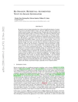 Re-Imagen: Retrieval-Augmented Text-to-Image Generator