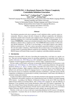COMPILING: A Benchmark Dataset for Chinese Complexity Controllable
  Definition Generation