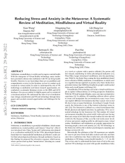 Reducing Stress and Anxiety in the Metaverse: A Systematic Review of
  Meditation, Mindfulness and Virtual Reality