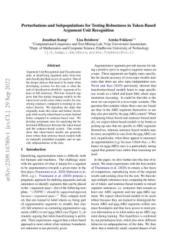 Perturbations and Subpopulations for Testing Robustness in Token-Based
  Argument Unit Recognition