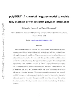 polyBERT: A chemical language model to enable fully machine-driven
  ultrafast polymer informatics