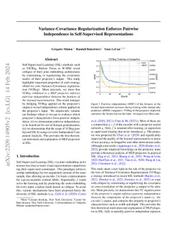 Variance Covariance Regularization Enforces Pairwise Independence in
  Self-Supervised Representations