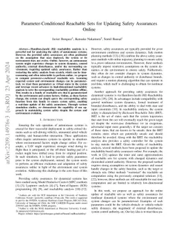 Parameter-Conditioned Reachable Sets for Updating Safety Assurances
  Online