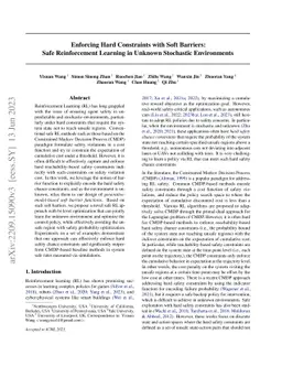 Enforcing Hard Constraints with Soft Barriers: Safe Reinforcement
  Learning in Unknown Stochastic Environments