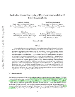 Restricted Strong Convexity of Deep Learning Models with Smooth
  Activations