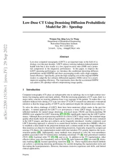 Low-Dose CT Using Denoising Diffusion Probabilistic Model for 20$\times$
  Speedup