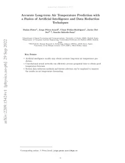 Accurate Long-term Air Temperature Prediction with a Fusion of
  Artificial Intelligence and Data Reduction Techniques
