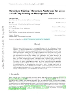 Momentum Tracking: Momentum Acceleration for Decentralized Deep Learning
  on Heterogeneous Data