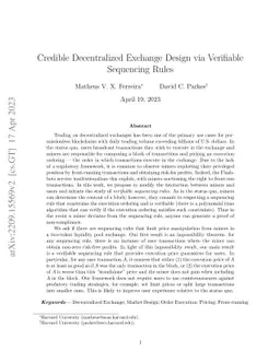 Credible Decentralized Exchange Design via Verifiable Sequencing Rules