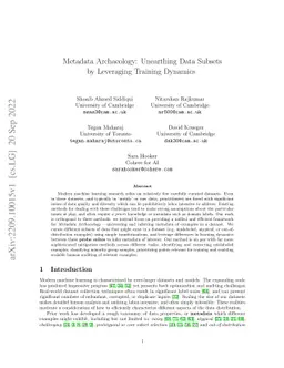 Metadata Archaeology: Unearthing Data Subsets by Leveraging Training
  Dynamics