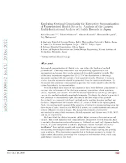 Exploring Optimal Granularity for Extractive Summarization of
  Unstructured Health Records: Analysis of the Largest Multi-Institutional
  Archive of Health Records in Japan