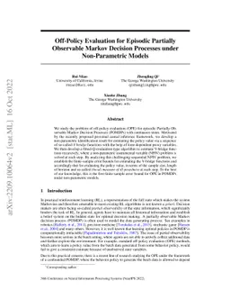 Off-Policy Evaluation for Episodic Partially Observable Markov Decision
  Processes under Non-Parametric Models