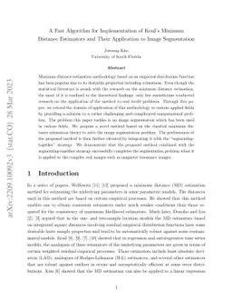 A Fast Algorithm for Implementation of Koul's Minimum Distance
  Estimators and Their Application to Image Segmentation