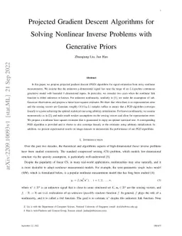 Projected Gradient Descent Algorithms for Solving Nonlinear Inverse
  Problems with Generative Priors
