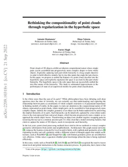 Rethinking the compositionality of point clouds through regularization
  in the hyperbolic space