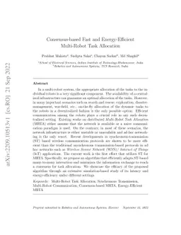Consensus-based Fast and Energy-Efficient Multi-Robot Task Allocation