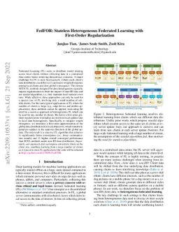 FedFOR: Stateless Heterogeneous Federated Learning with First-Order
  Regularization