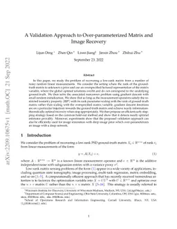 A Validation Approach to Over-parameterized Matrix and Image Recovery