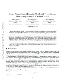 Privacy Attacks Against Biometric Models with Fewer Samples:
  Incorporating the Output of Multiple Models